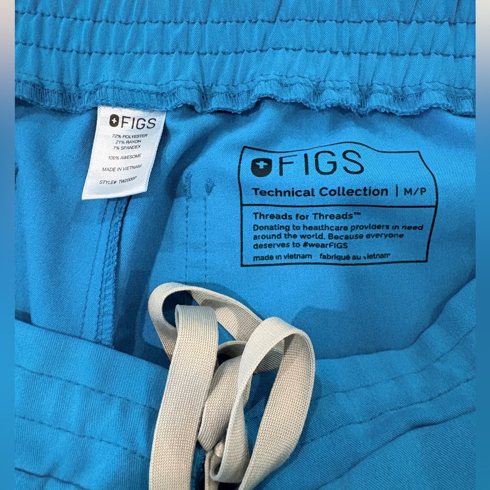 Figs Teal Scrub Pants with Cream Drawstring